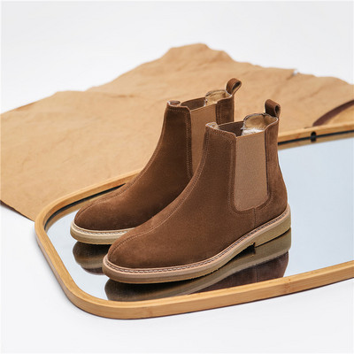 Cizme noi din piele de vaca britanici pentru bărbați, toamnă și iarnă, pantofi de pluș cald, ocazional, cizme Chelsea în aer liber, de lux pentru bărbați