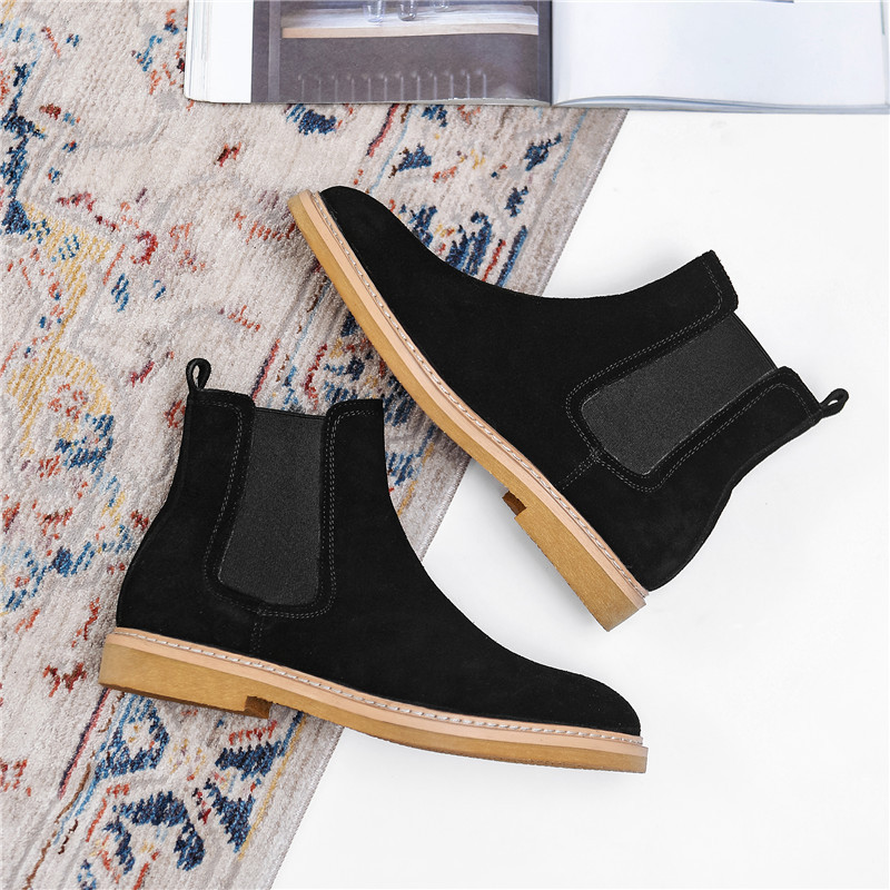 Cizme noi din piele de vaca britanici pentru bărbați, toamnă și iarnă, pantofi de pluș cald, ocazional, cizme Chelsea în aer liber, de lux pentru bărbați
