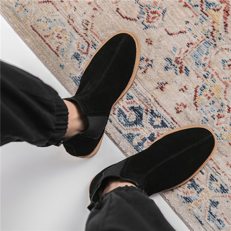 Cizme noi din piele de vaca britanici pentru bărbați, toamnă și iarnă, pantofi de pluș cald, ocazional, cizme Chelsea în aer liber, de lux pentru bărbați