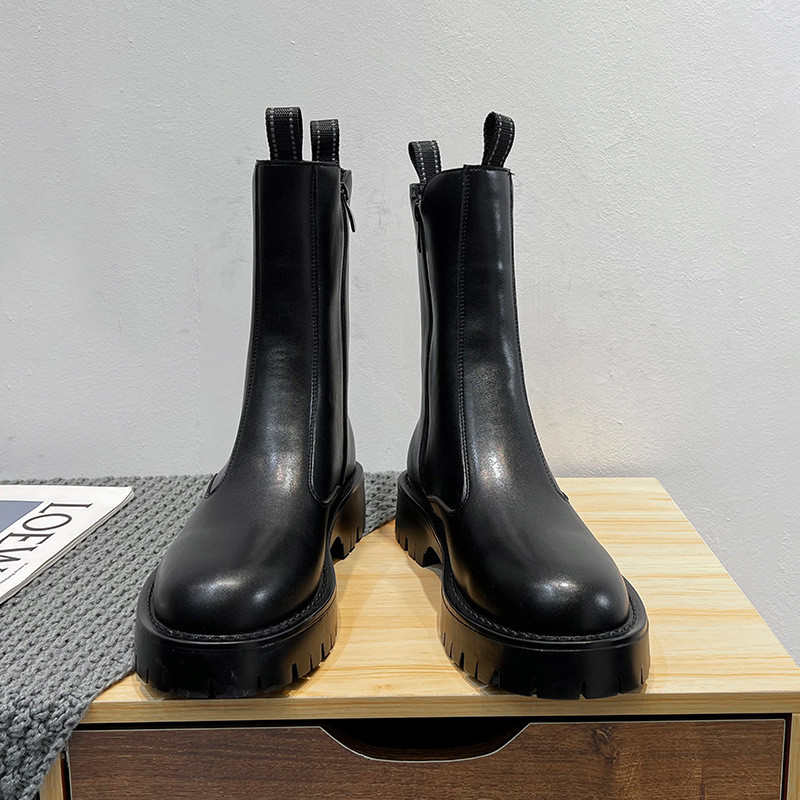 Ανδρικές πλατφόρμες από καουτσούκ με σόλα στη μέση της γάμπας Ανδρικές δερμάτινες μπότες Chelsea με φερμουάρ και μπότες μοτοσικλέτας Fashion χοντροκομμένα παπούτσια