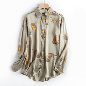 Modna košulja s proljetnim uzorkom leoparda Ženska bluza s otvorenim ovratnikom dugih rukava Ženske vintage majice Vrećaste ženske majice Odjeća