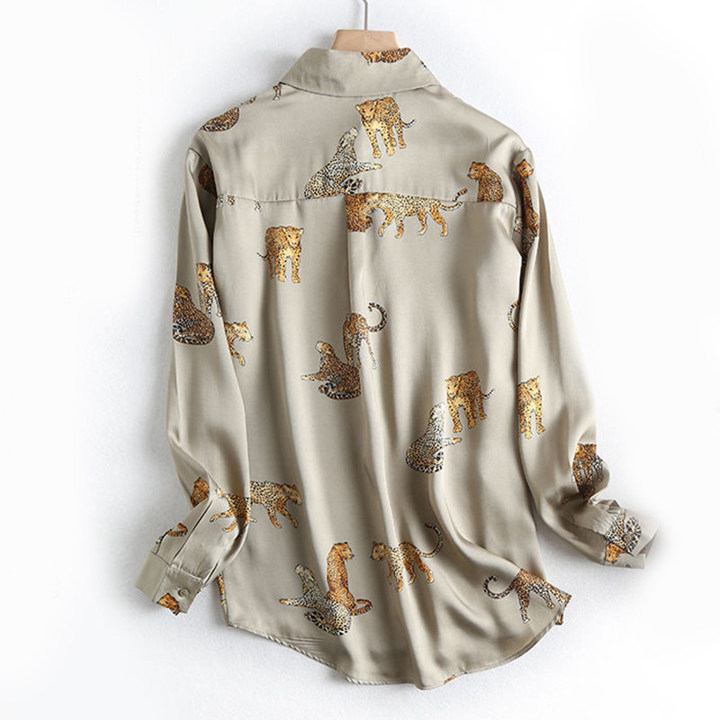 Modna košulja s proljetnim uzorkom leoparda Ženska bluza s otvorenim ovratnikom dugih rukava Ženske vintage majice Vrećaste ženske majice Odjeća