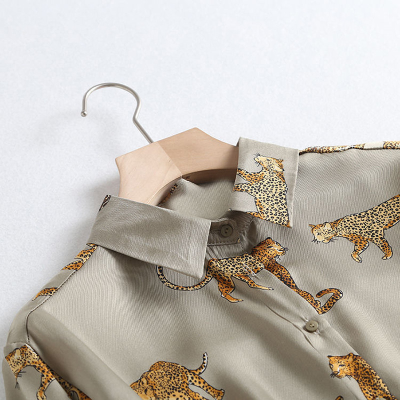Modna košulja s proljetnim uzorkom leoparda Ženska bluza s otvorenim ovratnikom dugih rukava Ženske vintage majice Vrećaste ženske majice Odjeća