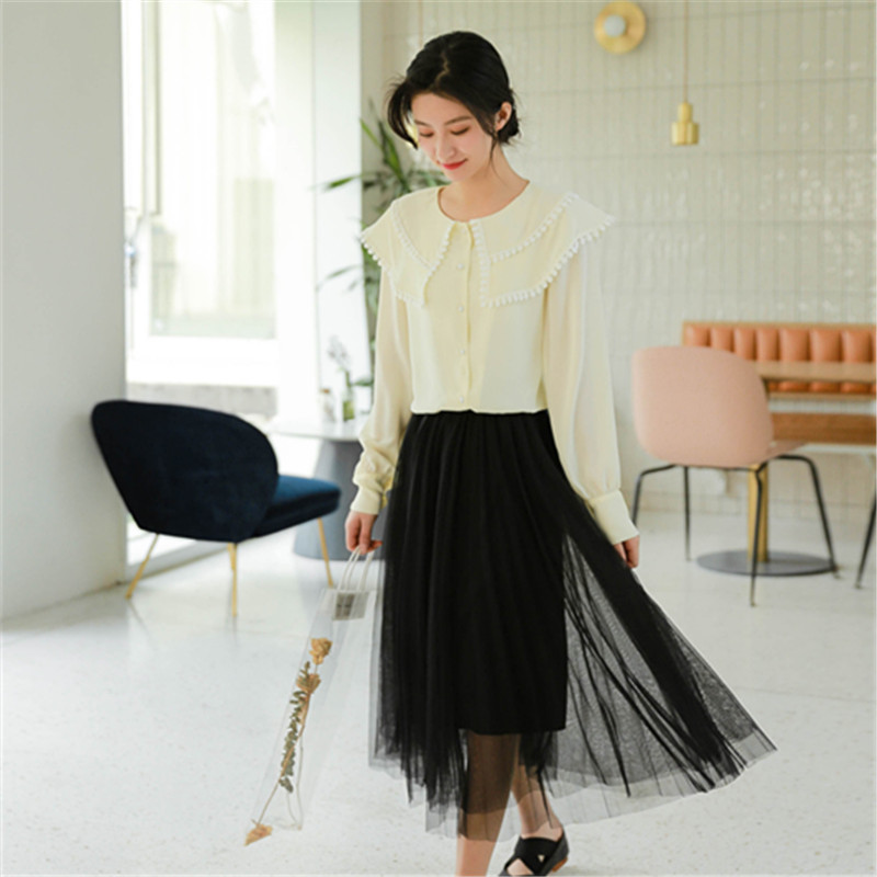 Proljetna nova košulja od šifona Ženska majica dugih rukava Slatka korejska japanska Peter Pan kragna Gornja bluza Djevojačke košulje u elegantnom stilu H9168