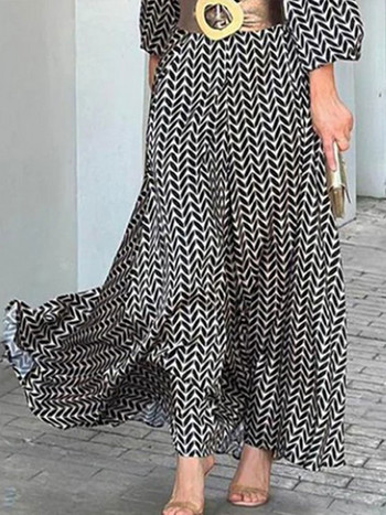 2023 Summer printed Belt Bodycon Maxi Φόρεμα Γυναικείο Κομψό πουκάμισο σε στυλ πέτο Φορέματα με μακριά μανίκια Κομψά casual γραφείο Lady Vestidos