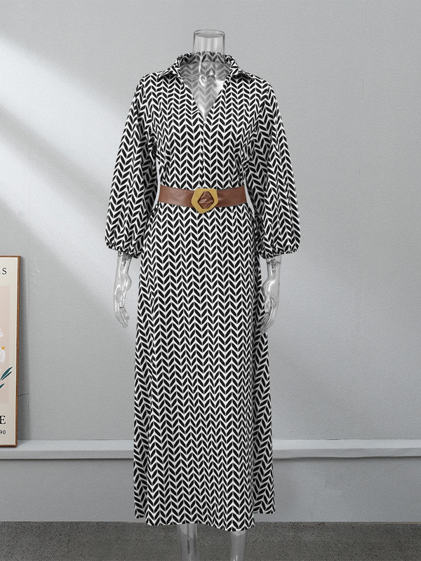 2023 Vara Imprimata Curea Rochie Bodycon Maxi Femei Chic Stil Camasa Rever Maneca Lunga Rochii Elegante Casual Office Lady Rochii