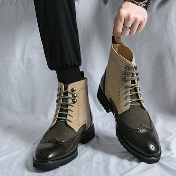 Пачуърк велурени ботуши Brogue за мъже Разноцветни боти до глезена Ботуши за свободното време Официални оксфордски обувки за мъже