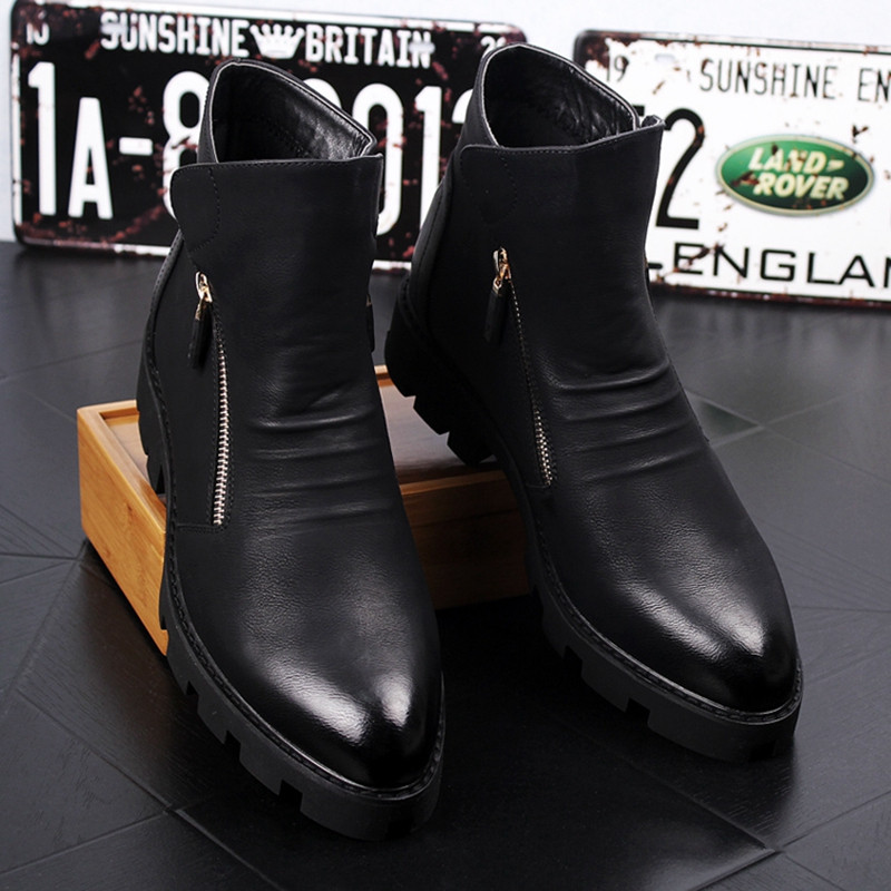 Novi dolazak, muške modne ležerne gležnjače, proljeće, jesen, šiljati vrhovi, bočni patentni zatvarač, crne Chelsea čizme, muške brogue Botas Hombre