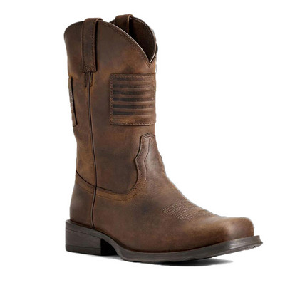 Pop Férfi Chelsea csizma Négyzetorrú Vastag Sarkú Középcső Lovagi Retro csizma Szomorú Western Vintage Flag Cipők Bőrcsizmák