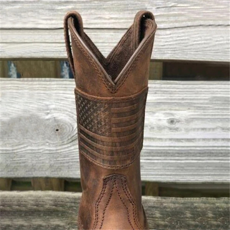 Pop Férfi Chelsea csizma Négyzetorrú Vastag Sarkú Középcső Lovagi Retro csizma Szomorú Western Vintage Flag Cipők Bőrcsizmák