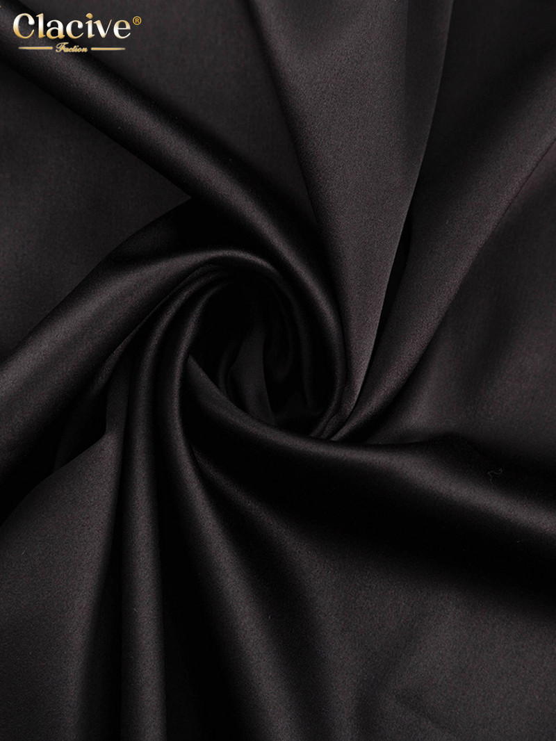 Clacive rochii casual de damă din satin negru 2023 rochie elegantă cu mânecă lungă, cu gâtul O, până la gleznă, rochie simplă și mătăsoasă pentru femei.