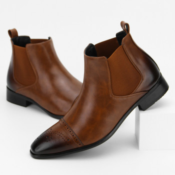 Мъжки класически ретро издълбани броги Chelsea къси ботуши за мъже Модни кожени ботуши до глезена Ежедневни високи обувки Големи размери
