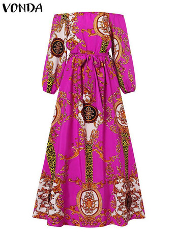 VONDA Bohemian Maxi Robe Γυναικείο φόρεμα για πάρτι 2023 Sexy Off Shoulder Μακρύ φανάρι Sundress Vintage Vestidos