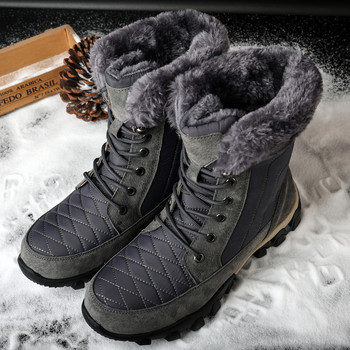 Зимни мъжки ботуши за сняг Средни обувки Студено време На открито Дебела подметка Топли дебели плюшени обувки Мъжки неплъзгащи се високи ботуши mo-1