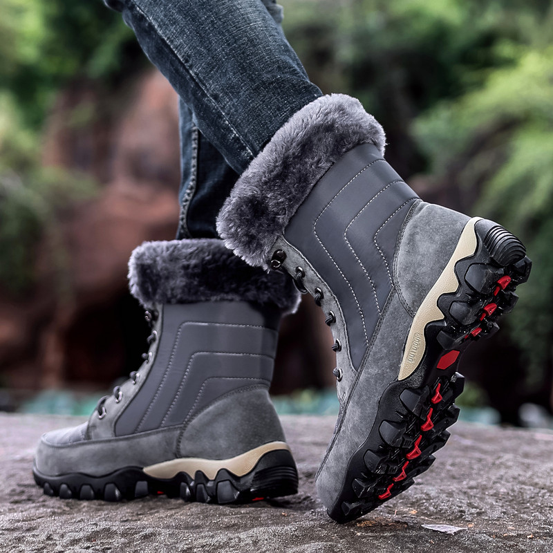 Žieminiai vyriški batai su sniego viduriu Batai šaltu oru lauke storas padas šiltas storas pliušiniai batai vyriški neslystantys aukšti batai mo-1