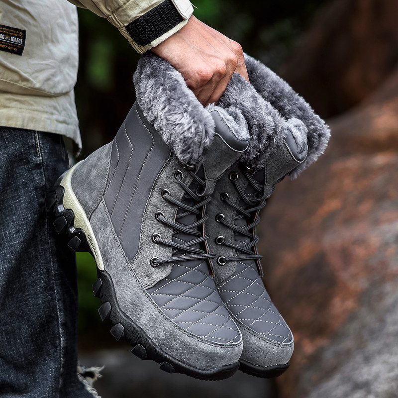 Žieminiai vyriški batai su sniego viduriu Batai šaltu oru lauke storas padas šiltas storas pliušiniai batai vyriški neslystantys aukšti batai mo-1