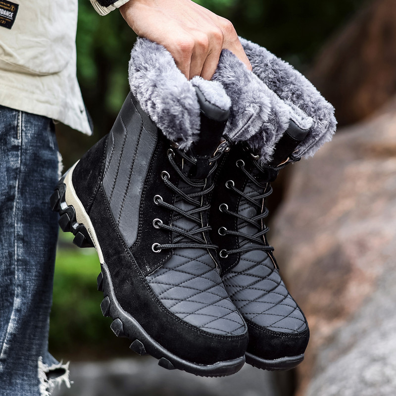 Žieminiai vyriški batai su sniego viduriu Batai šaltu oru lauke storas padas šiltas storas pliušiniai batai vyriški neslystantys aukšti batai mo-1