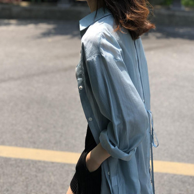 Košulje Bluze Ženska moda Ležerne majice Ženske okretne kragne Široke bluze dugih rukava Seksi majice s podijeljenim leđima Duge213