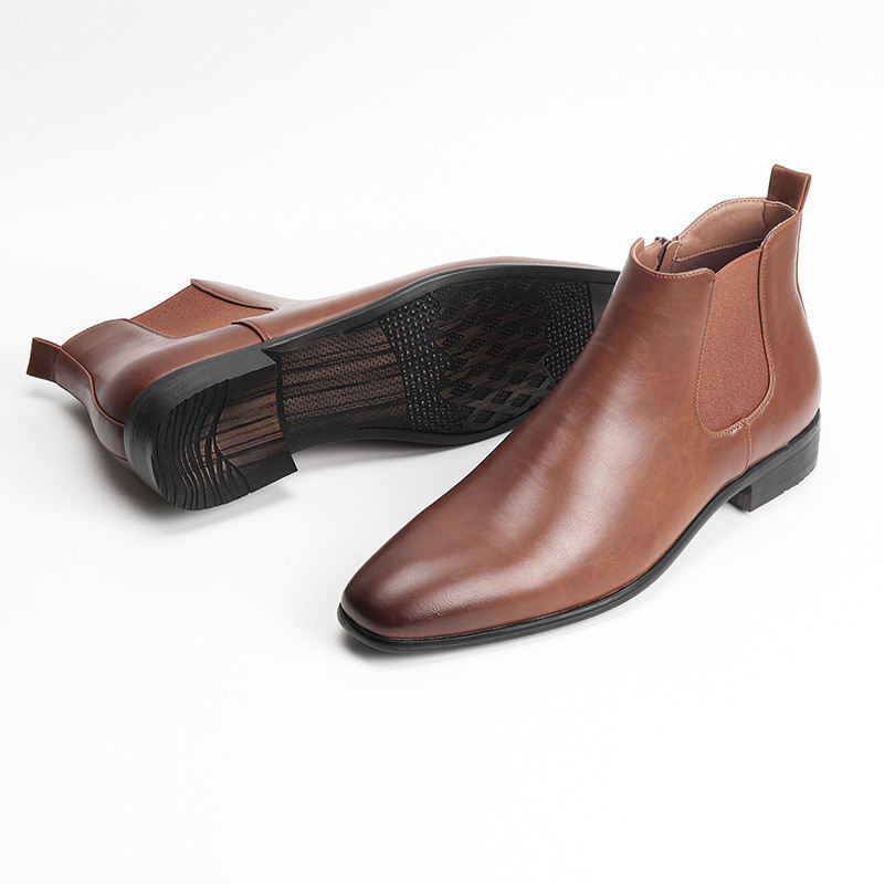 Chelsea gležnjače Muške čizme PU patentni zatvarač Visoke natikače Poslovne uredske kožne cipele Cipele za vjenčanje Smeđe Besplatna dostava