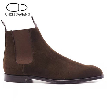 Uncle Saviano Chelsea Winter Men Boots Shoes Work Handmade Cow Suede Shoe Man Add Velvet Non-slip Fashion Style Designer Boot