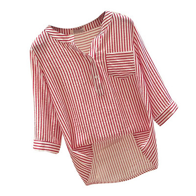 Ρίγες Κομψές Μπλούζες Γυναικεία Μόδα με λαιμόκοψη V Γυναικείο πουκάμισο με μισό μανίκι Καλοκαιρινό τοπ τουνικ Roupas Femininas Blusas Elegantes