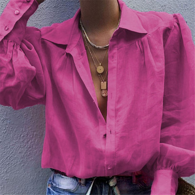 Γυναικεία μόδα Λευκό Casual Φανάρι μακρυμάνικη μπλούζα με πέτο Πουκάμισο μπλούζα γυναικεία πουκάμισο με γυριστό γιακά Κανονικά μπλούζα φθινοπωρινά μπλουζάκια