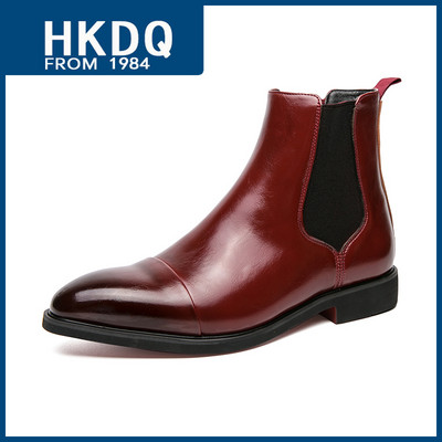 HKDQ Fashion Red Chelsea Boots Ανδρικά ψηλά ανδρικά δερμάτινα μποτάκια που αναπνέουν slip-on ανδρικά casual μποτάκια μεγάλο μέγεθος 38-46