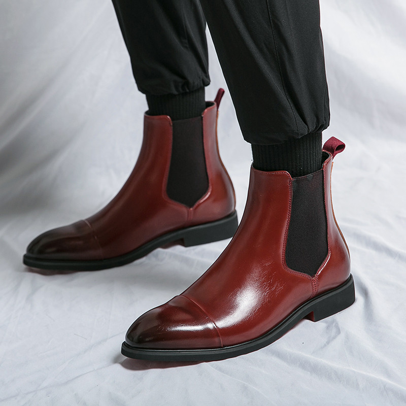 HKDQ Fashion Red Chelsea Boots Ανδρικά ψηλά ανδρικά δερμάτινα μποτάκια που αναπνέουν slip-on ανδρικά casual μποτάκια μεγάλο μέγεθος 38-46