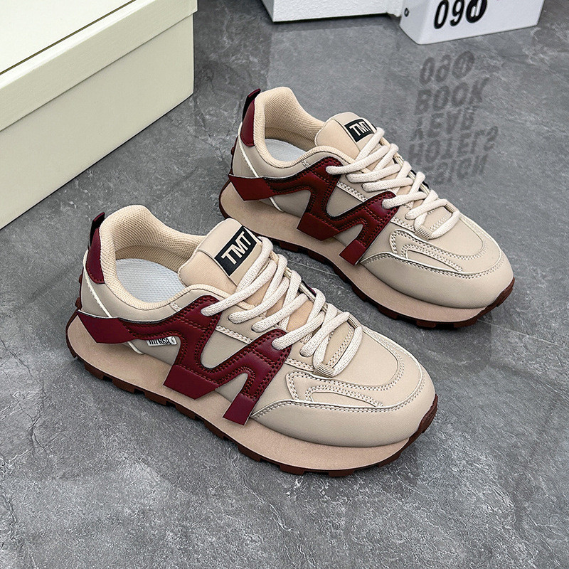 Sieviešu sporta kurpes ar platformu 2024. gada rudenī, jaunas, šņorējamas, biezas apakšas sporta apavi sievietēm, elpojošie Pu ādas elpojošie skriešanas apavi