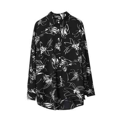 Imprimeu coreean Femei Vintage cu guler răsturnat Bluză pentru femei Cămăși noi din șifon cu mânecă lungă Topuri și bluze pentru femei 9195 50