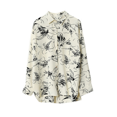 Imprimeu coreean Femei Vintage cu guler răsturnat Bluză pentru femei Cămăși noi din șifon cu mânecă lungă Topuri și bluze pentru femei 9195 50