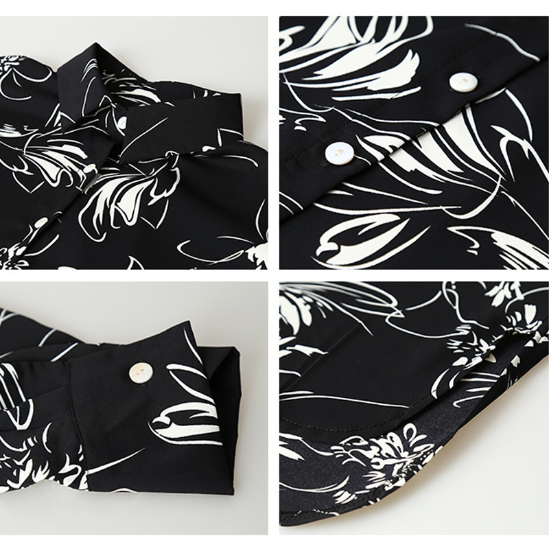 Imprimeu coreean Femei Vintage cu guler răsturnat Bluză pentru femei Cămăși noi din șifon cu mânecă lungă Topuri și bluze pentru femei 9195 50