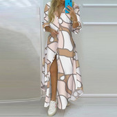 Rochie de cămăși lungi cu imprimeu boho pentru femei, rochie de vară cu guler răsturnat, rochie de petrecere cu mâneci lungi, rochii maxi de seară casual pentru femei Rochii