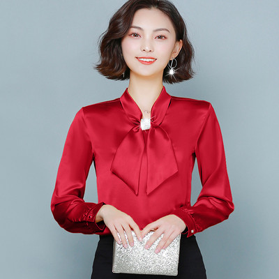 Moteriški ilgomis rankovėmis atlasiniai viršūnės ir palaidinės Celmia Elegant marškinėliai su aukšta apykakle, moteriški laisvi peteliškės laisvalaikio Blusas Feminina plius dydis