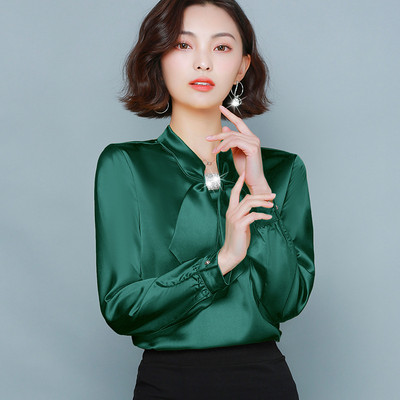 Moteriški ilgomis rankovėmis atlasiniai viršūnės ir palaidinės Celmia Elegant marškinėliai su aukšta apykakle, moteriški laisvi peteliškės laisvalaikio Blusas Feminina plius dydis