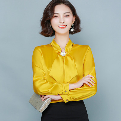 Moteriški ilgomis rankovėmis atlasiniai viršūnės ir palaidinės Celmia Elegant marškinėliai su aukšta apykakle, moteriški laisvi peteliškės laisvalaikio Blusas Feminina plius dydis