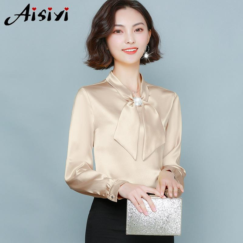 Moteriški ilgomis rankovėmis atlasiniai viršūnės ir palaidinės Celmia Elegant marškinėliai su aukšta apykakle, moteriški laisvi peteliškės laisvalaikio Blusas Feminina plius dydis