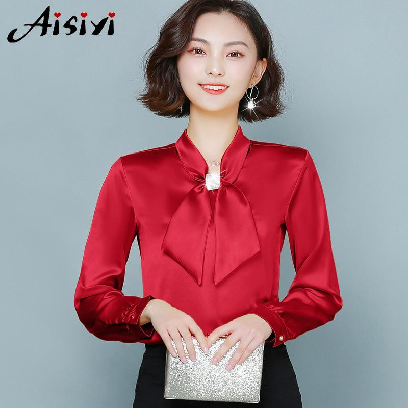 Moteriški ilgomis rankovėmis atlasiniai viršūnės ir palaidinės Celmia Elegant marškinėliai su aukšta apykakle, moteriški laisvi peteliškės laisvalaikio Blusas Feminina plius dydis