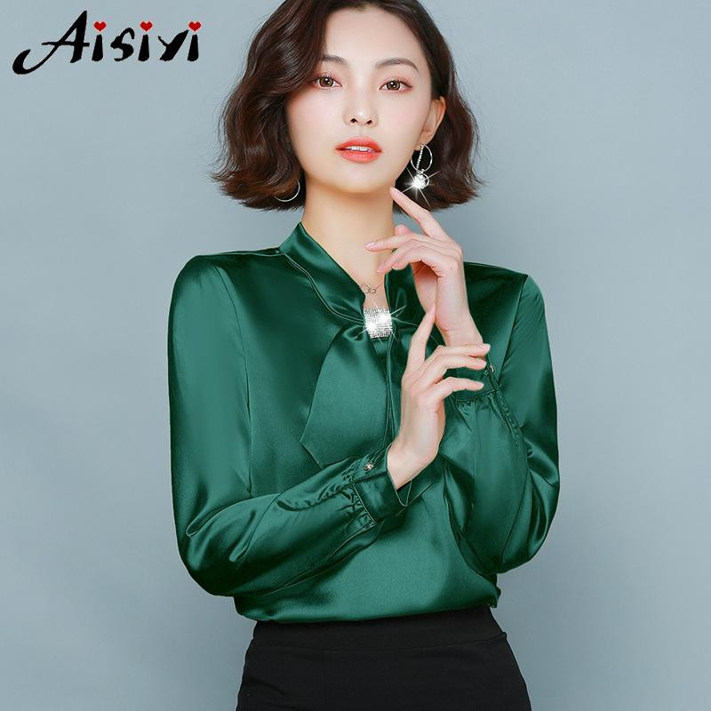 Moteriški ilgomis rankovėmis atlasiniai viršūnės ir palaidinės Celmia Elegant marškinėliai su aukšta apykakle, moteriški laisvi peteliškės laisvalaikio Blusas Feminina plius dydis