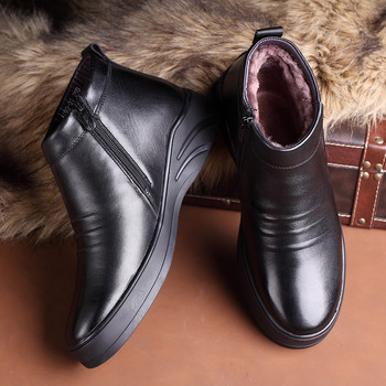 мъжки мъжки ботуши от кожа, зимни ботуши за сняг до глезена, вълнени обувки, обувки, модни ежедневни мъжки обувки zapatos de hombre