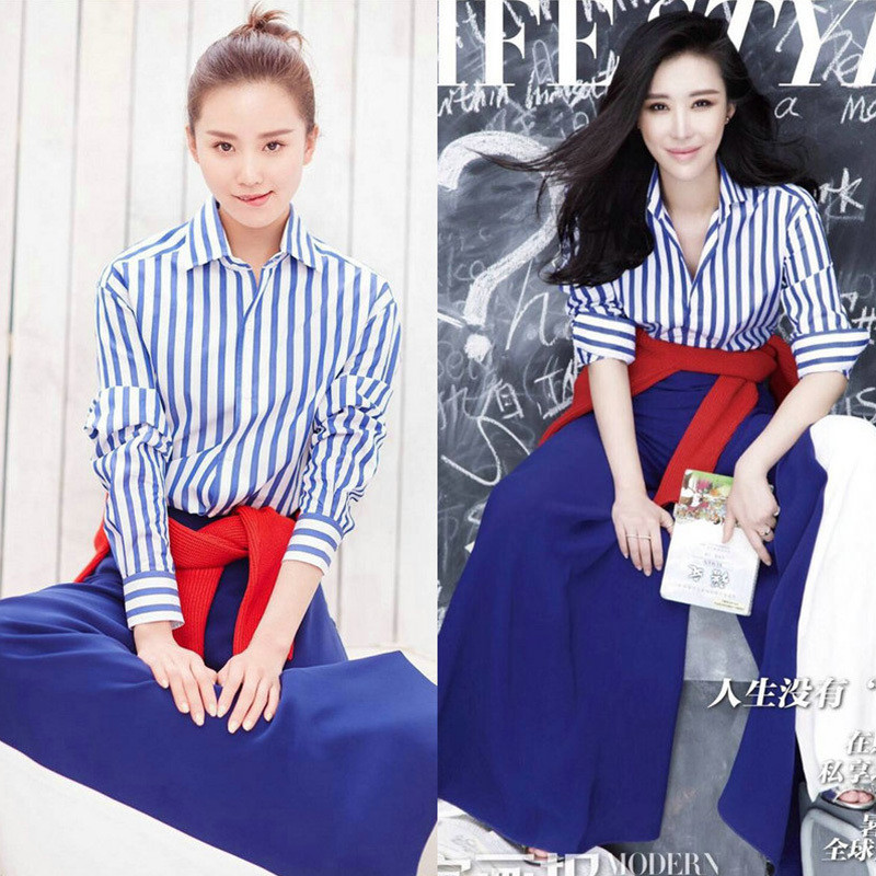 WQJGR rudens zils un balts svītru krekls, sieviete ar garām piedurknēm, jauna korejiešu blūze sievietēm