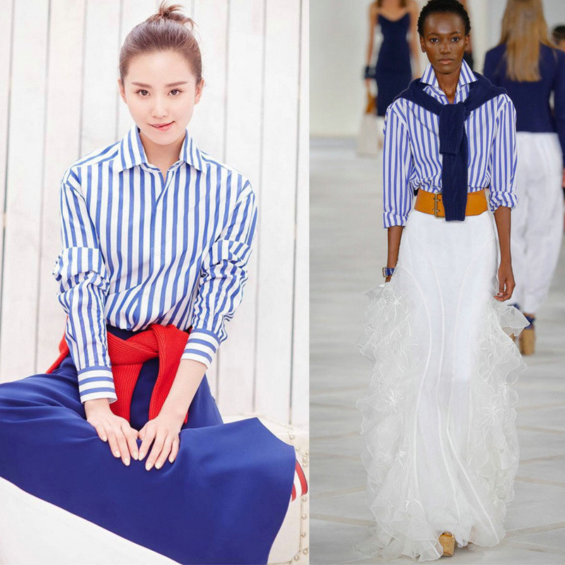 WQJGR rudens zils un balts svītru krekls, sieviete ar garām piedurknēm, jauna korejiešu blūze sievietēm