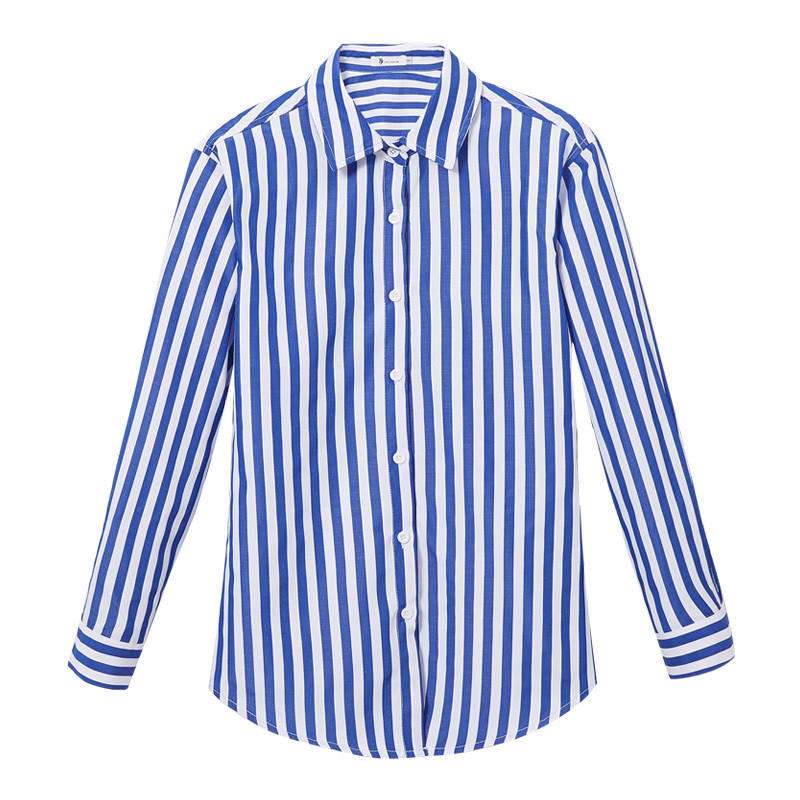 WQJGR rudens zils un balts svītru krekls, sieviete ar garām piedurknēm, jauna korejiešu blūze sievietēm