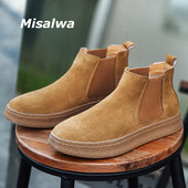 Misalwa Vintage īsi vīriešu zābaki Govs zamšādas āda Chelsea vīriešu zābaki bēši ikdienas dzelteni puszābaki vīriešu apavi ziemai