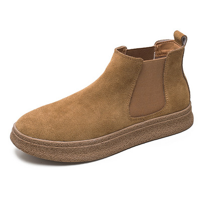 Misalwa Vintage īsi vīriešu zābaki Govs zamšādas āda Chelsea vīriešu zābaki bēši ikdienas dzelteni puszābaki vīriešu apavi ziemai