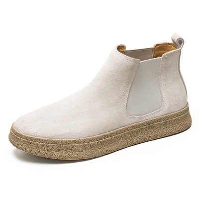 Misalwa Vintage īsi vīriešu zābaki Govs zamšādas āda Chelsea vīriešu zābaki bēši ikdienas dzelteni puszābaki vīriešu apavi ziemai