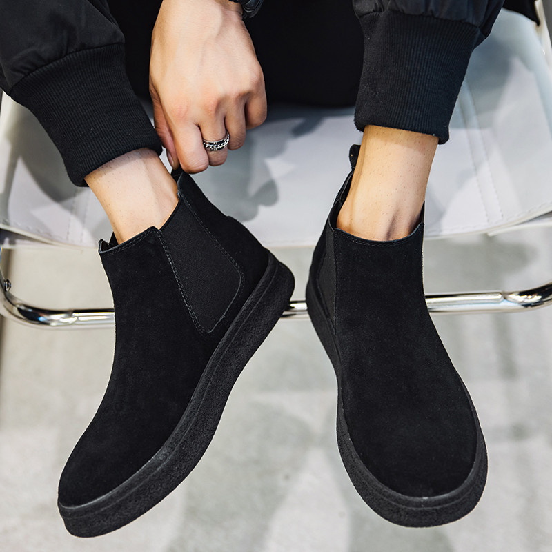 Misalwa Vintage īsi vīriešu zābaki Govs zamšādas āda Chelsea vīriešu zābaki bēši ikdienas dzelteni puszābaki vīriešu apavi ziemai