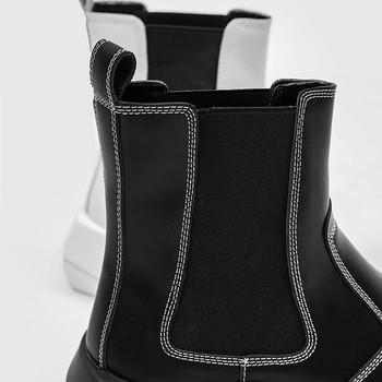 Луксозна марка Мъжки кожени ботуши Chelsea в британски стил с високо качество Нова модна тенденция Бели черни високи обувки с остри крака