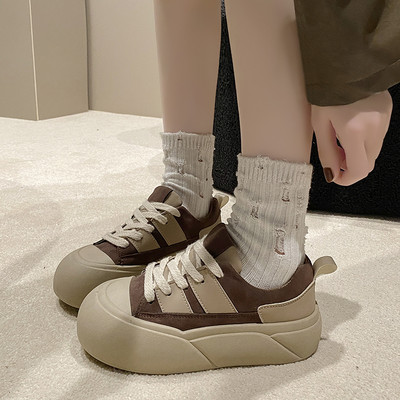 2023, primăvară și toamnă, nou cu cap rotund, cu șireturi, îmbrăcăminte exterioară din piele colorată, versatilă, ocazională, pantofi sport individuali pentru femei