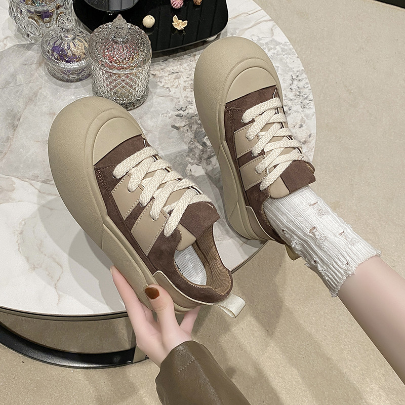 2023, primăvară și toamnă, nou cu cap rotund, cu șireturi, îmbrăcăminte exterioară din piele colorată, versatilă, ocazională, pantofi sport individuali pentru femei